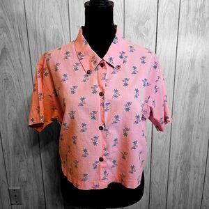 Vintage 90s CROPPED Pink Button Down Shirt